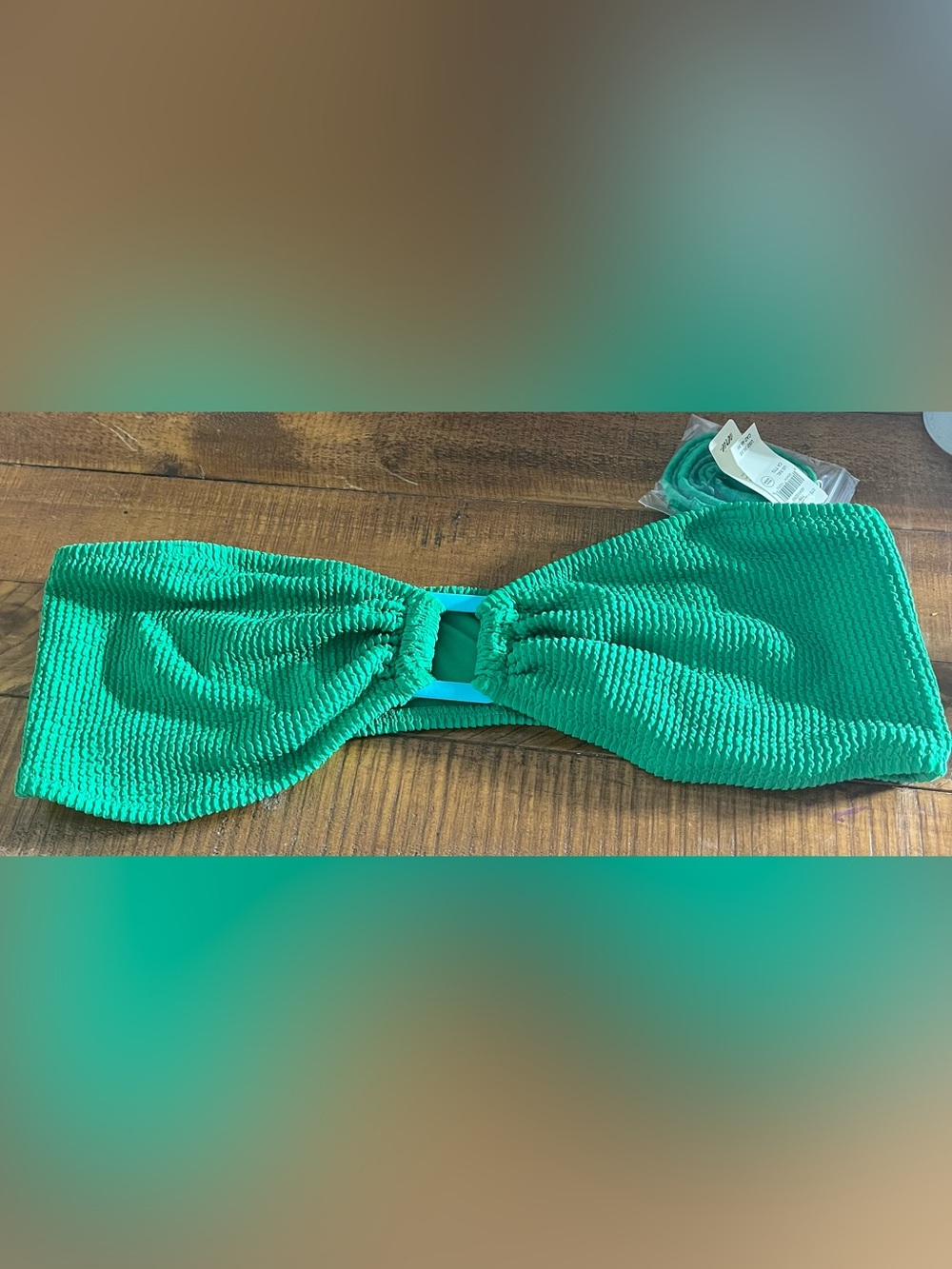 NWT Aerie Crinkle Ring Bandeau Bikini Top in Kelly Green - Size XXL